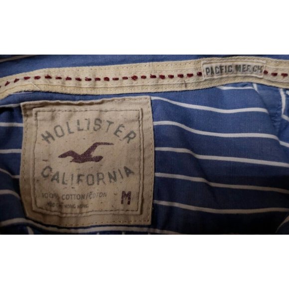 Hollister California Pacific Merch Medium Blue White Stripe Long Sleeve Shirt - Picture 11 of 11